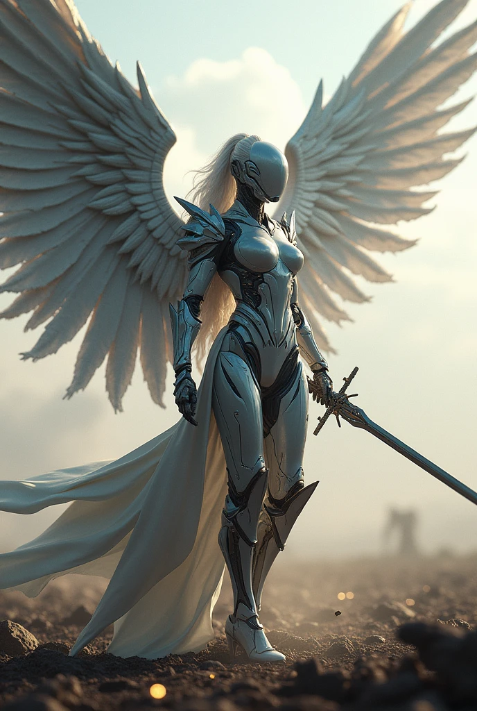 archangel michael,war effect,REAL - style image of a woman with a sword in a field, cyberpunk art inspired by Leng Mei, cgsociety contest winner, fantasy art, beautiful cyborg angel girl, angel knight girl, as a mystical valkyrie, battle angel, angel in sexy mithril armor, mechanized valkyrie girl, unreal engine 4k wallpaper, wraith from apex legends, epic angel wings