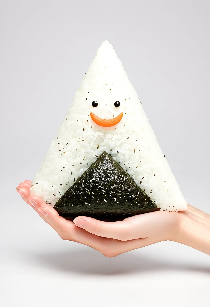 A figure holding a triangular onigiri