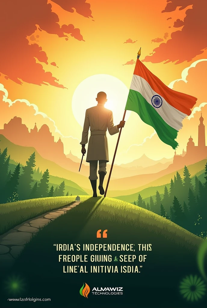 Tosay being independence day for India, Create a wishing you a "Happy Independence Day" image with an apt quote pertaining to the IT company Almawiz Technologies.. also place a small logo of Almawiz Technologies at the top right corner of the image
