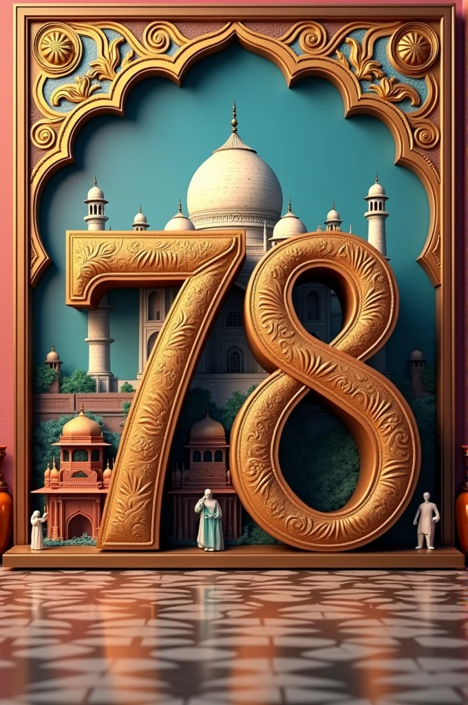 The number 78 with Indian historical monuments
