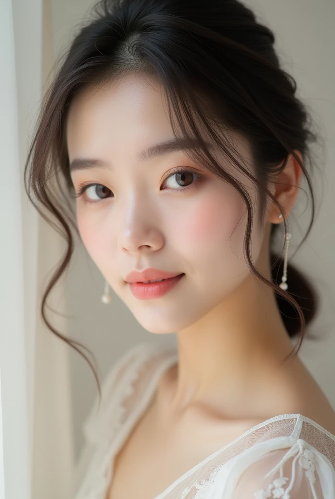 woman、beautiful、In the mouth、Asian、頬がふっくらでbeautiful