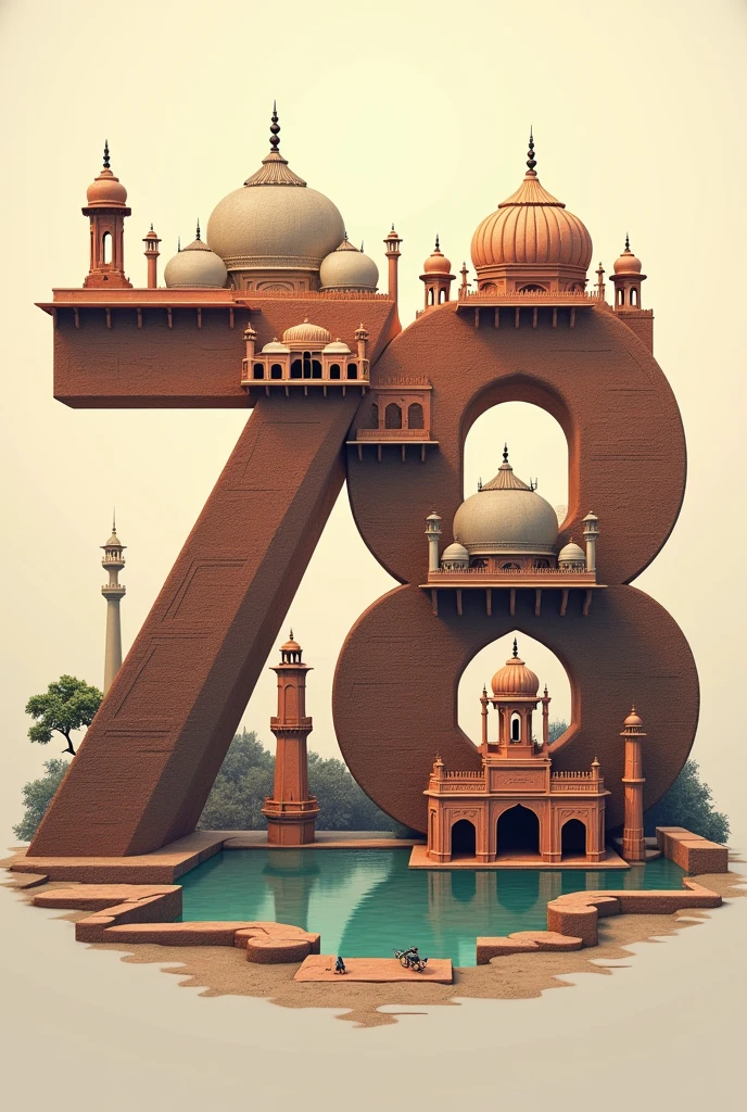 The number 78 created with Indian historical monuments