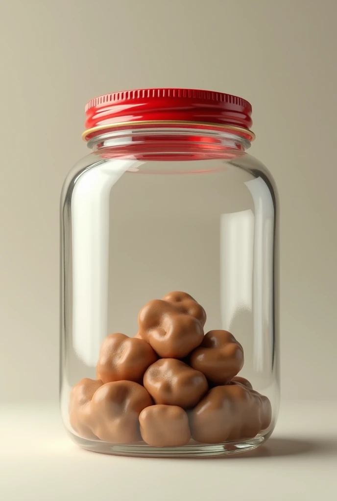 Create a picture of a jar with a red lid that has poop in it