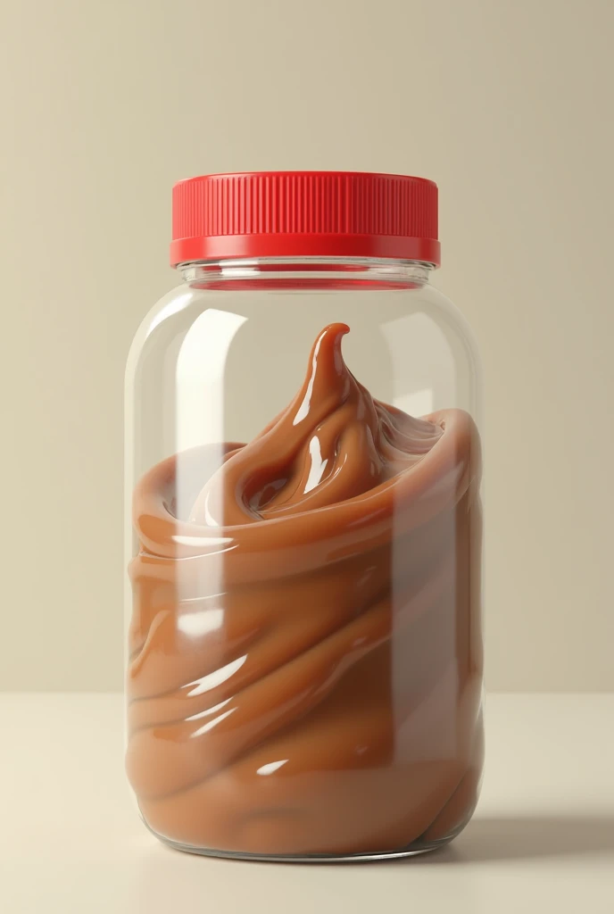 create an image of a plastic jar with a red lid that has poop in it