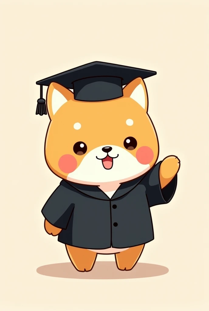 A Sanrio Pochacco wearing a graduation cap pointing to the right