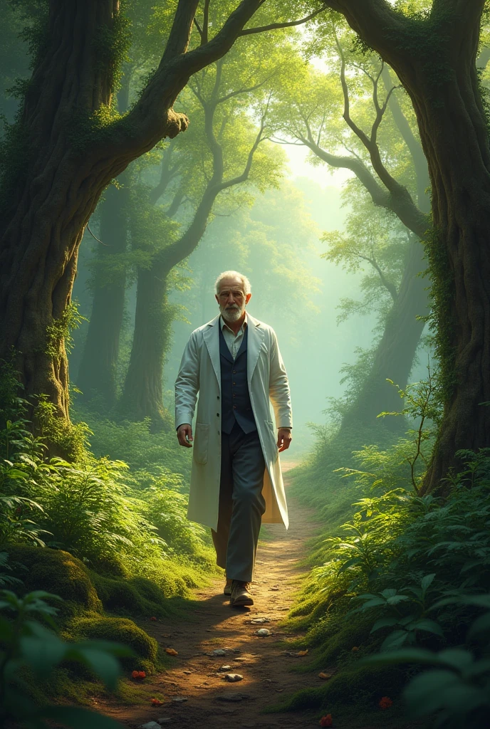 Scientist Luis Pasteur walking through the forest