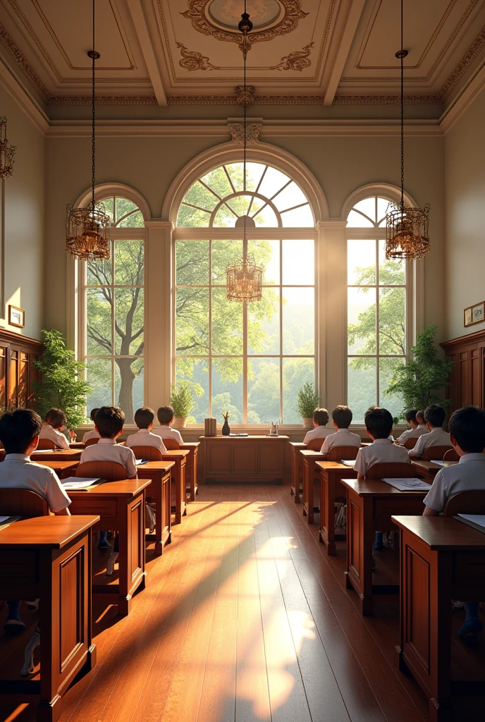 Luxury school classroom with chairs and tables