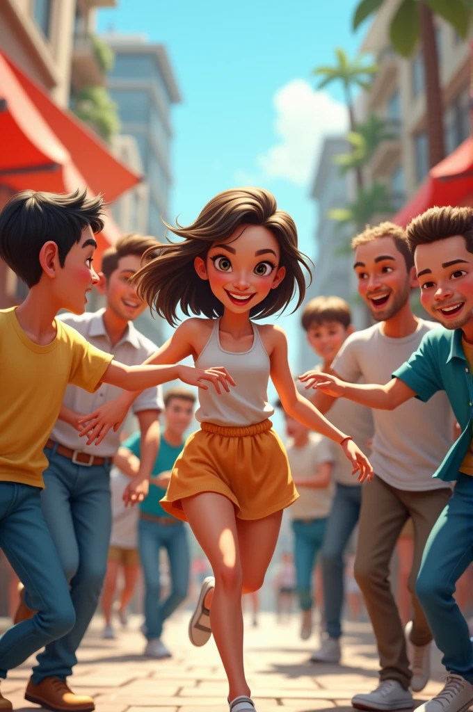 Cute Girl is catching by men to belly punch