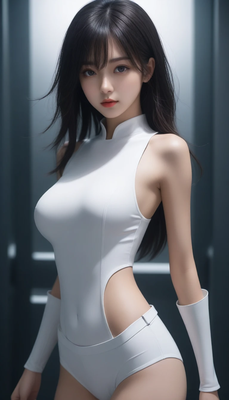 ff Tifa，Manhwa Style，(Cinematic, 8K, Best quality, Masterpiece: 1.2), Ultra-detailed, Soft light, Best quality, 超高分辨率, raw photo in HDR, Sharp focus, intricate textures, skin blemish, 1 girl, Cute, Solo, RAW photo, Women's suits，Open white blazer，Short white dress，no-bra，Open white shirt，Nipples exposed，19years old, athletic slim body, warm body, Bright Skin, textured, reflected lighting, voluminetric lighting. In the background，cyber punk style，Delicate face，Reddish cheeks，smiling expression