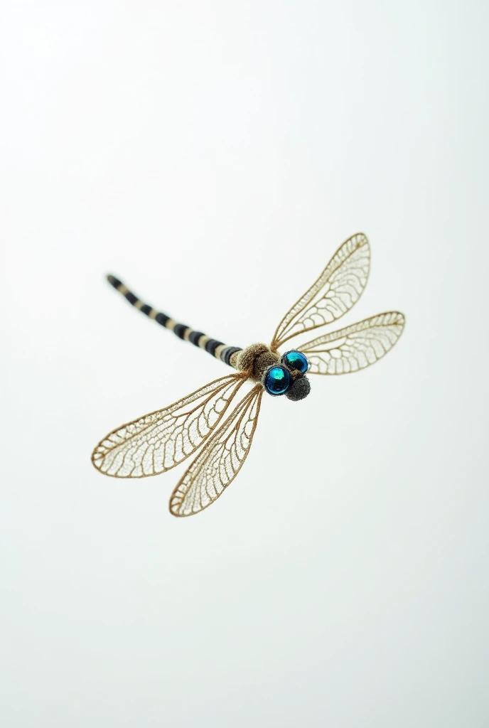 Give me a dragonfly Crocheted On a white background That looks like it&#39;s flying