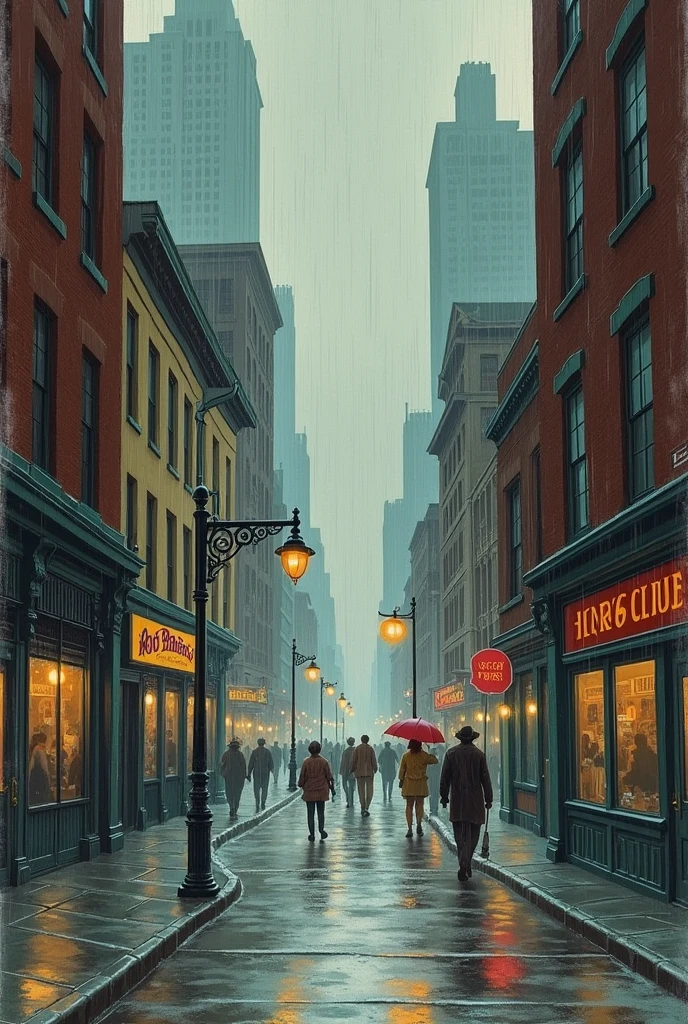 I hope you've seen 101 Dalmatians. Why I want a vintage image, Like a colored drawing like the one in the movie of the rainy cityscapes where they live 
