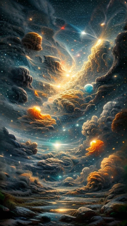 Universe full of cosmic nebulae, comets and stars.