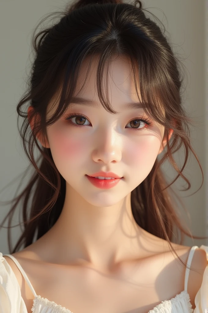 Brunette girl with ponytail and bangs