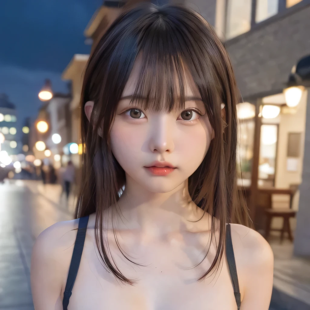 (((Beautiful girl small breasts)))、、, Long Hair, 、(((Completely naked))),(((Completely naked))),smile、(((Round face))),Big eyes, Round eyes、No makeup、、,Outdoor、Romantic and beautiful cityscape、Blurred Background、(((Are standing))),(((Upper body photo)))、(((Late Night)))、(((Outdoor))),(((Swollen face)))、(((Flat chest like a boy))),A face like an elementary school student、skinny、Protruding ribs、８age