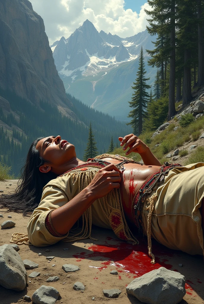 The Indian dies from a gunshot to the chest.