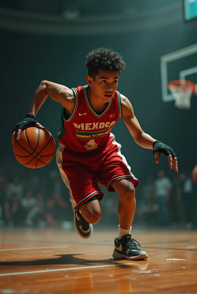 16 year old mexican basketball player wearing fingerless gloves