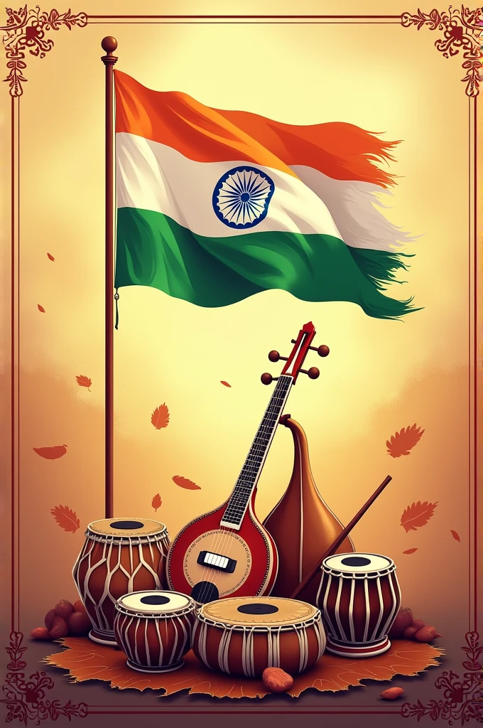 Indian flag with music instruments poster
