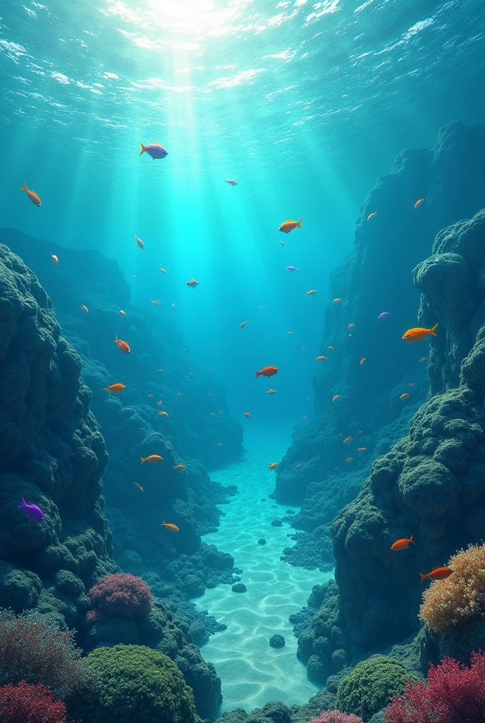 seabed seen from the sky (from above) with fish