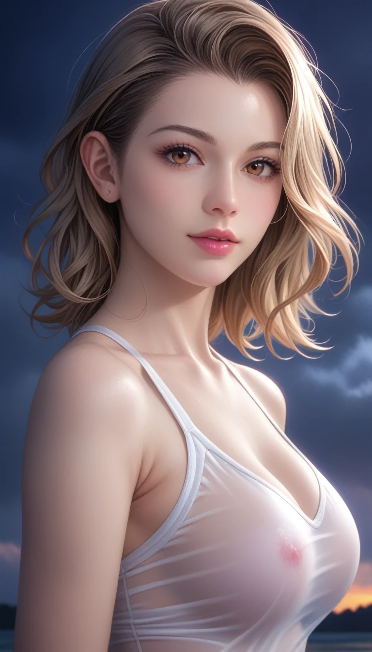 score_9, score_8_superior, score_7_superior, High resolution 3D anime style,A masterpiece in 32K resolution,Highest quality,it is really amazing,Very detailed,Ultra-high resolution,Ultra-realistic,Realistic,Increased depth of field,Cinematic lighting,
(Sexy mature Japan woman:1.1),
black straight medium hair,Ultra-detailed and beautiful face,Calm and gentle look,Beautiful brown eyes,Translucent white skin,Realistic skin texture,Great proportions,
Elegant high leg swimsuit,
Bold design,Chic color scheme,Detailed fabric texture,
(Dark overcast sky on a dull night:1.1),(Dark clouds filling the sky:1),(Thundercloud:1),Coastline at night,Stormy seas,(delay々A desolate sandy beach that continues:1),
Cinematic Angle,