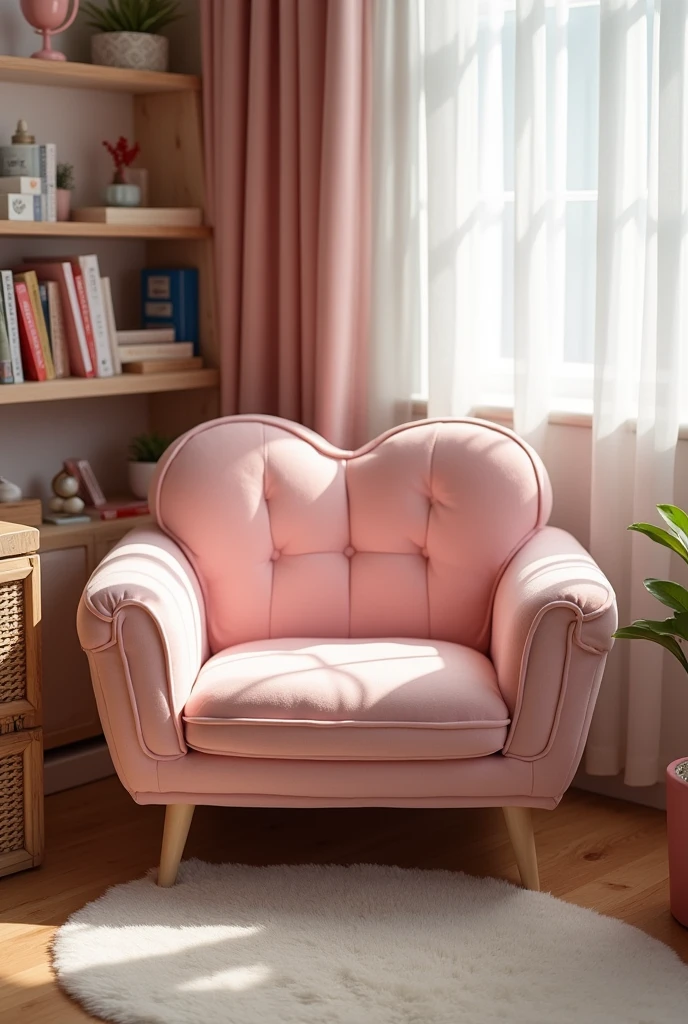 4-legged living room furniture with heart-shaped seating upholstered in pink
 

