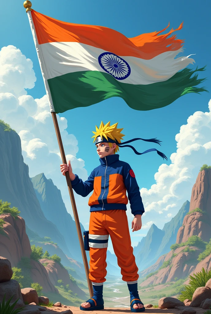Naruto holding the Indian flag 