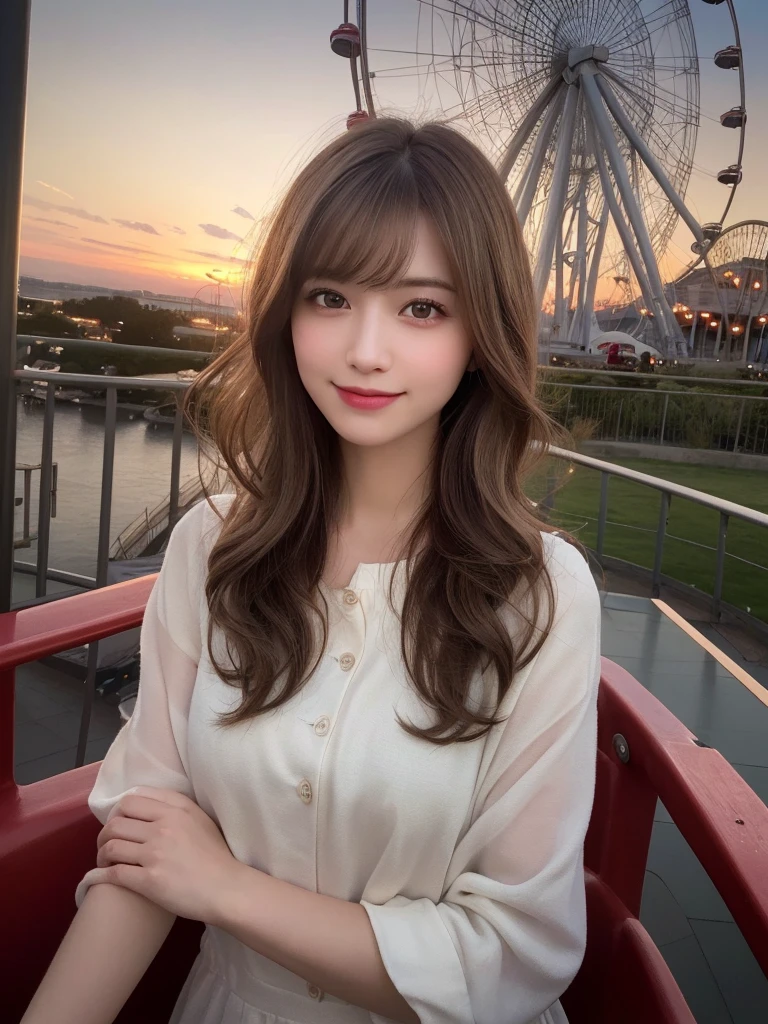(RAW Photos, Highest quality), (Realistic, photo-Realistic:1.3), masterpiece, Very delicate and beautiful, Very detailed, CG, Unity , 2k wallpaper, wonderful, In detail, A light smile, Very detailed CG Unity 8k wallpaper, Large file size, Very detailedな, High resolution, Absurd, Soft Light, (((Medium Hair:1.3)
roller coaster，Ferris wheel
