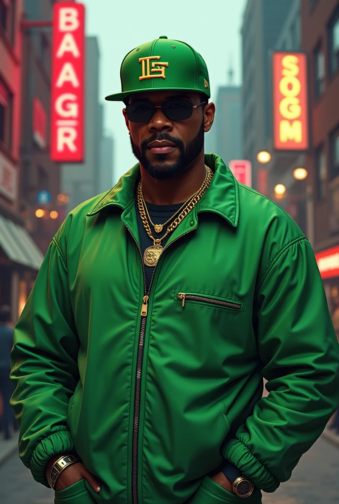 illustrates Chris Rock as Big Smoke in green outfit and GTA Cinematic cap