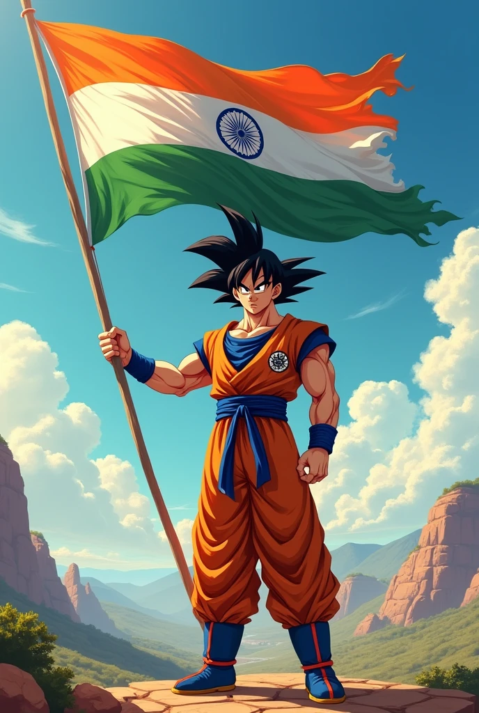 Goku Holding Indian Flag in his Hand