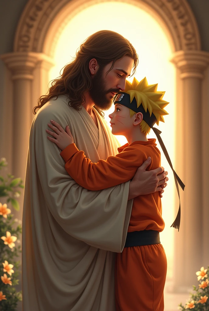 Naruto and Sasuke hugging Jesus 