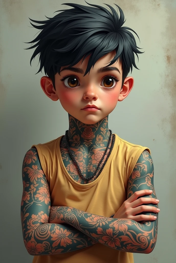 Boy with tattoo covered arm