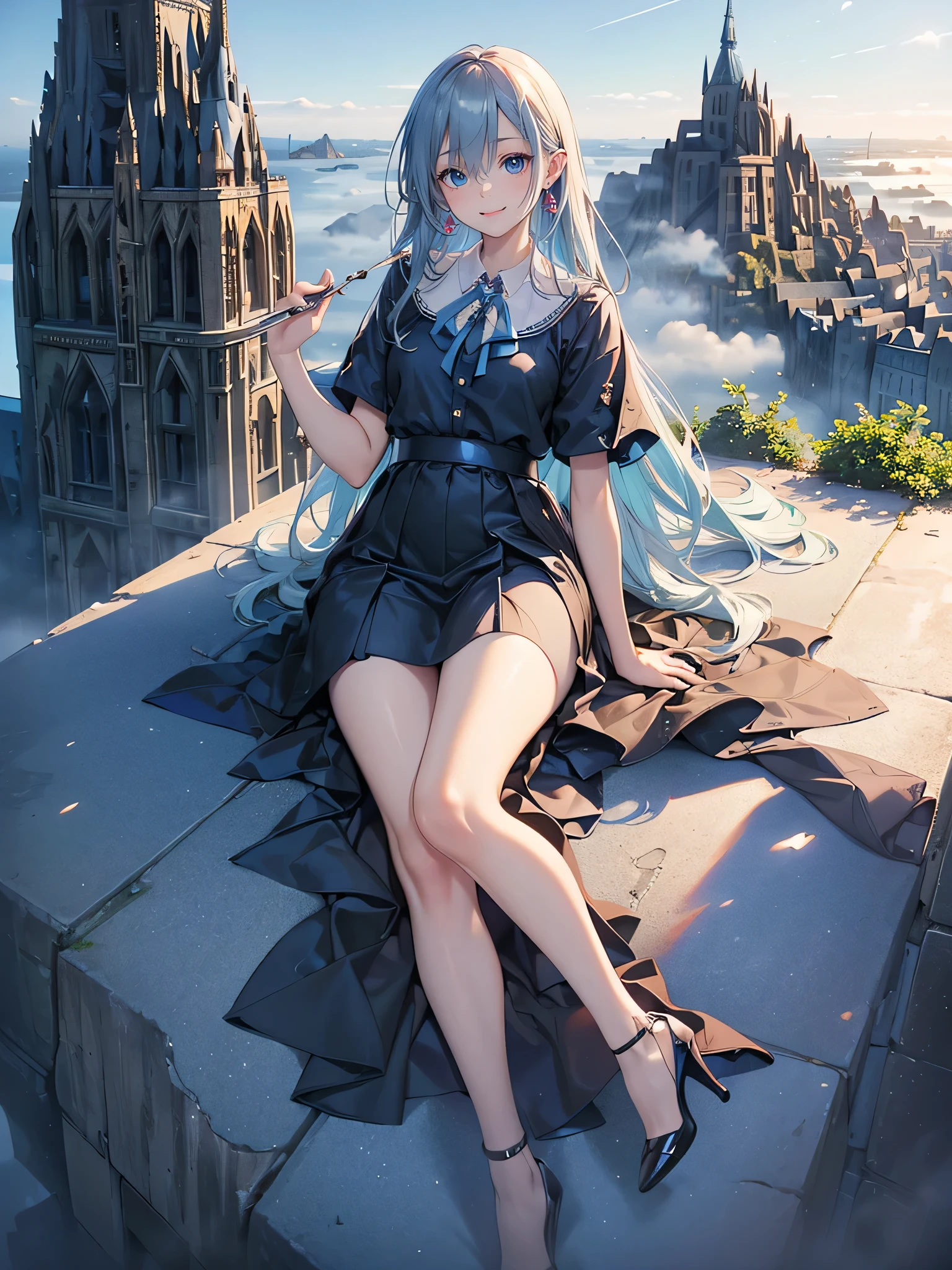 (masterpiece:1.4, best quality), (intricate details), unity 8k wallpaper, ultra detailed, beautiful and aesthetic, (photorealistic:1.4), perfect lighting,1 girl, (pso2mother), feet, (sitting, soles:1.3), foot focus, soles, (from below, sky:1.1, cloud) <lora:pso2mother:0.6> <lora:éªç³:0.8>