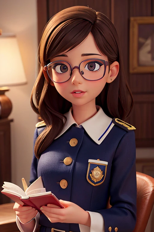 beautiful girl with glasses, woman in uniform, cabin attendant, detailed face, beautiful detailed eyes, beautiful detailed lips, extremely detailed eyes and face, long eyelashes, beautiful girl, photorealistic, 8k, high quality, masterpiece, detailed painting, illustration, digital art, soft lighting, warm color tones, cinematic, elegant, intricate details