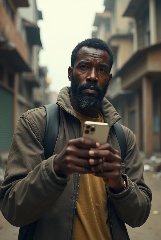 Poor black man with an iPhone 15 in his hand
