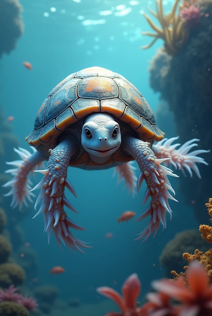 (best quality, masterpiece, ultra detailed, ultra high res, photorealistic, raw photo, absurdres, absolutely resolution), Fictional creature that combines "jellyfish" and "turtle".