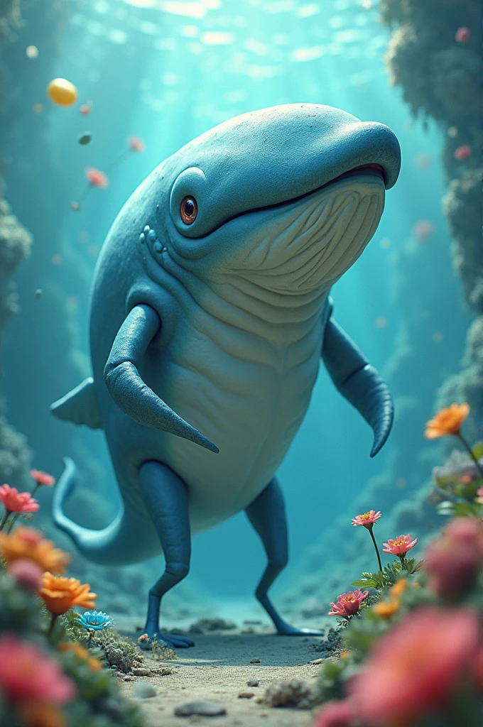 Whale with human body play games