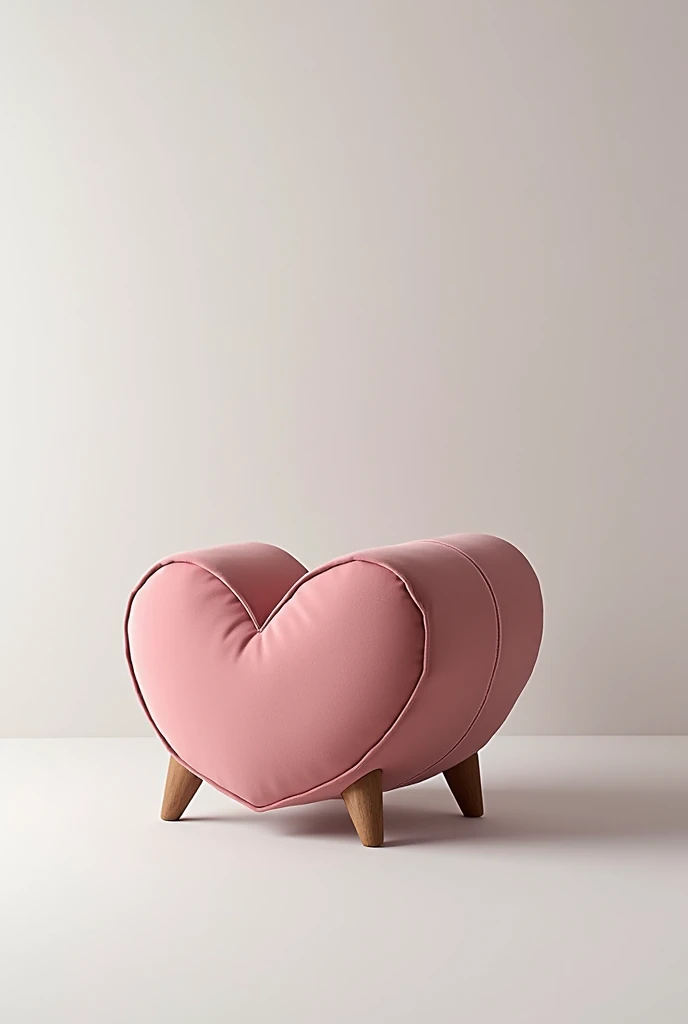 Living room furniture with 4 legs fully upholstered with a heart silhouette at the base, backless and pink.