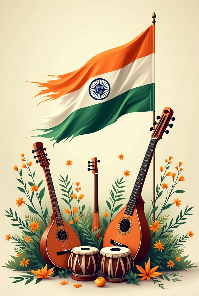 Indian flag with music instruments poster Happy independence day