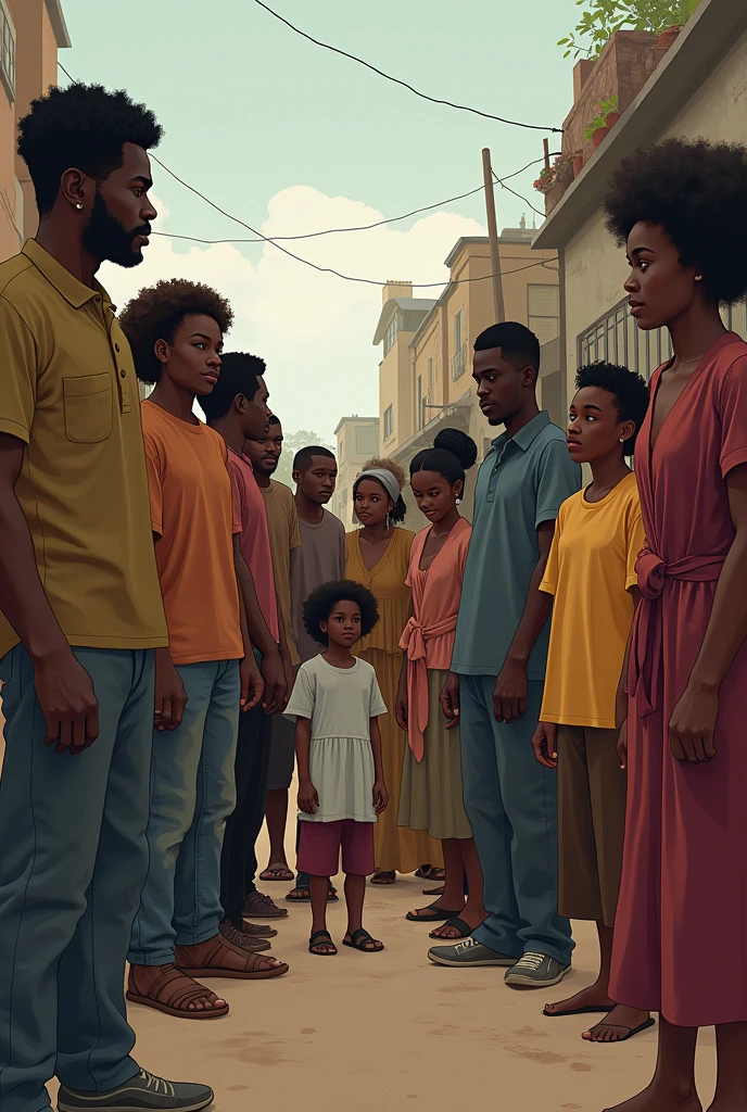 Illustration of the poor society, groupes de personnes noires, interactions sociales. Lighter music, but more thoughtful