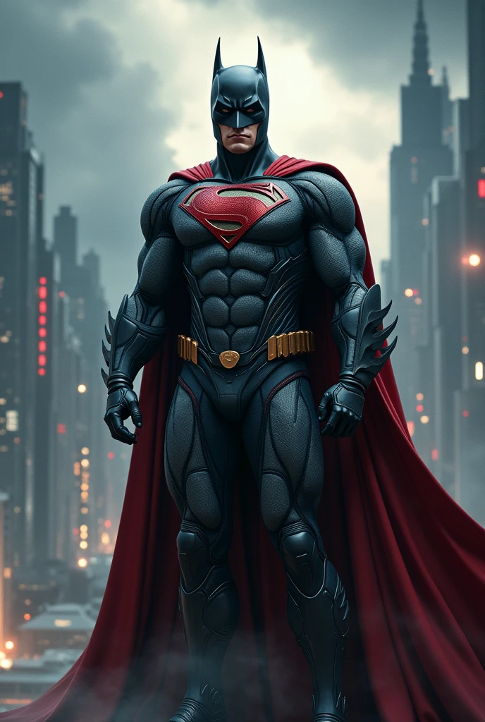 Create a highly detailed, HD fused image of Batman and Superman