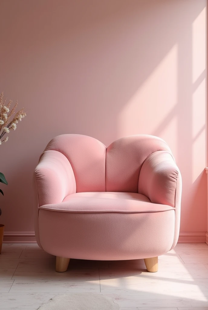 Living room furniture with 4 legs fully upholstered with a heart silhouette at the base, backless and pink.