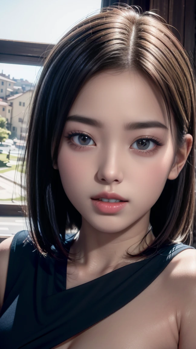 (8K, Photorealistic, Raw photo, of the highest quality: 1.3), (1girl in), Super beautiful, (Realistic face), (boyish, Silver Color Berry Shorthair), Beautiful , Glare that captivates the viewer, Beautiful expression, Beautiful breasts, (Realistic skin), Beautiful...