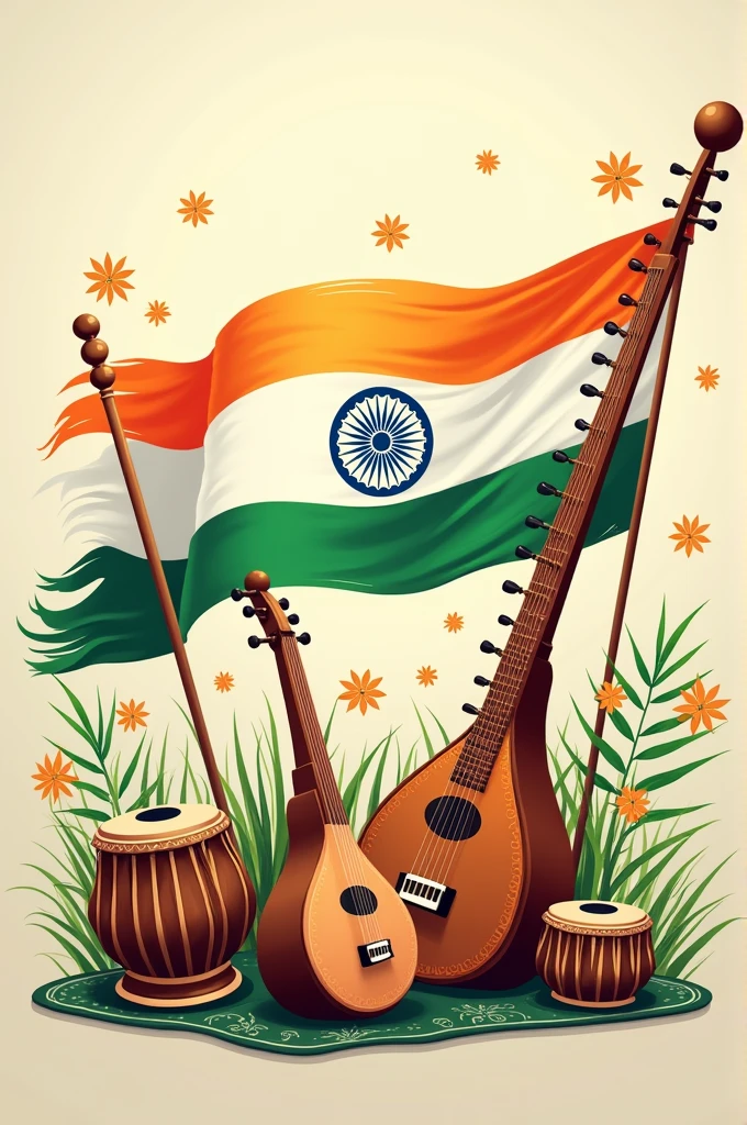 Indian flag with music instruments Poster happy independence day