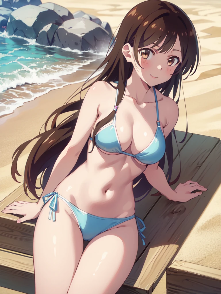 (((pixel-perfect, detail-perfect))), solo, 1girl, chizuru ichinose, naked,looking at viewer, smile, upper body1 girl, beauty, brown eyes, alone, breasts, brown hair, big breasts, Kanojo anime lineart, Chizuru, 1 girl, brown hair, long hair,, big breasts,,add_detail: 1, bikini, FULL BODY ,in the Beach