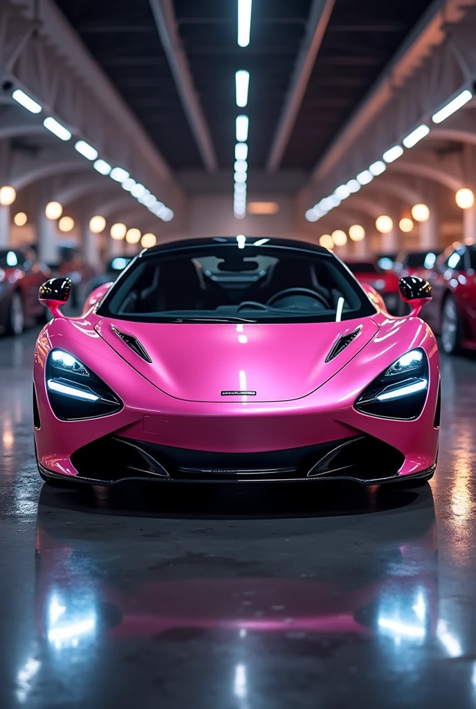 Dimensions 1242x2688 pixels,Pink McLaren。Satin Shell Pink,Telephoto,panoramic,The background is a high-end scene,Ultra High Definition 4k8k,webp