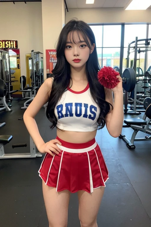 1 Girl, (Purple Eyes), (Tempting face :1.2), (Minatozaki Sana), (black makeup :1.2), Wide hips, (Large target :1.1), (Large target ass), (Thin waist :1.2), muscle, (best quality, 8K, masterpiece: 1.3), Be focused: 1.2, Perfect body beauty: 1.4, (Strong abdominal muscles), Highly detailed face and skin textures, Delicate eyes, Double eyelids, (Glowing skin :1.2), (Brown long straight hair :1.2), (Pink Cheerleader Mini Pleated Skirt :1.3), (cleveage :1.2),,(Close-up of face :1.2), baby face,At the Games
