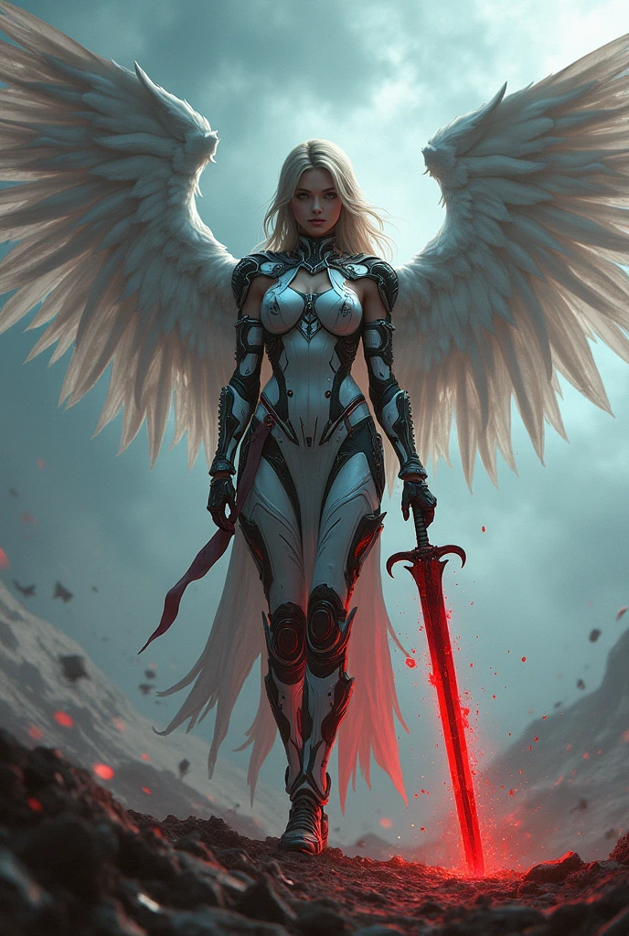archangel lucifer,war effect,REAL - style image of a woman with a blood sword in a field, cyberpunk art inspired by Leng Mei, cgsociety contest winner, fantasy art, beautiful Mistresses angel girl, angel knight girl, as a mystical valkyrie, battle angel, angel in sexy bondage, mechanized valkyrie girl, unreal engine 4k wallpaper, wraith from apex legends, epic angel 8 wings