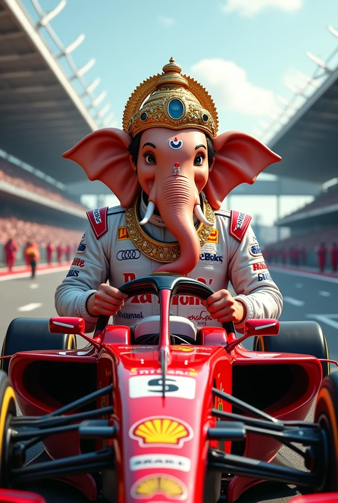 God Vinayaka as the formula one racer with racing suit