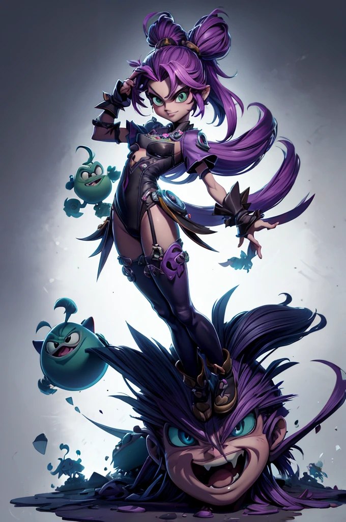 Rayman Legends style tree, character estilo art rayman legends, (girl), fully body, STYLE language, Giant Accessories,Giant Monster, Little bunny, sensuality, FANTASY, attack the SHADOW monsters, THE SHADOW MONSTERS
