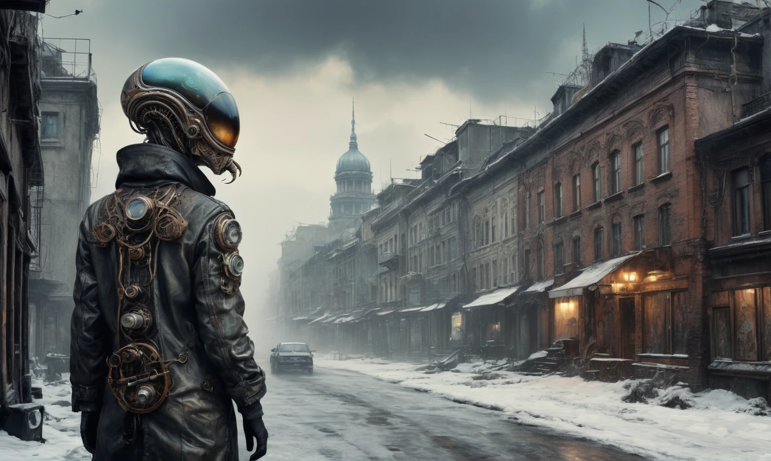 insane pilot from USSR , camouflage Rusty, before a psychiatric clinic,winter,intricate landscape,slate grey atmosphere,film grain,faded,eyes extremely detailed,another world,view from height,once pretty face,eyebrow up,full body shot,ominous landscape, Simon Stalenhag,Nicola Samori,full body shot,beggar paladium The Alien Entity xenomorph,Technicolor,natural skin textures, hyper realism, hyper detailed,Extremely detailed,High contrast,Masterpiece,Realistic,Ultra Detailed, intricate details,realistic humid leather,extremly intricate,Epic Realistic, cinematic style,irina yermolova,high contrast,hdr,extremely detailed, deep night landscape,masterpiece,intricate details,faded,eyes extremely detailed, high detailed eyes,8k resolution,RAW,retina, Nikon Z9,China,tkt style, transition between two art styles, Ink painting to photorealism, Double contact, X-ray, Creative, vivid light, masterpiece, fantasy, Abstract Surrealism, super detailed, high resolution, stop:35;Her skin is pale, almost translucent,ancient rock,a hot air soars through the layers of clouds, revealing a colossal and enigmatic cityscape nestled within. The buildings in this ethereal city are adorned with intricate details and exude an aura of mystery. Above the cityscape, lend an enchanting touch to the scene. steampunk. The intricate mechanics create a sense of wonder and fascination, as if stepping into a dreamlike realism,Marta Bevacqua, Ellen Jewett, Kawacy, Katsuya Terada, Carne Griffiths