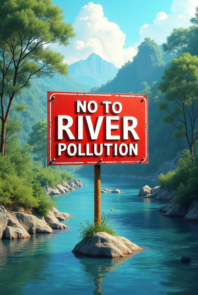A 'No to River Pollution' sign